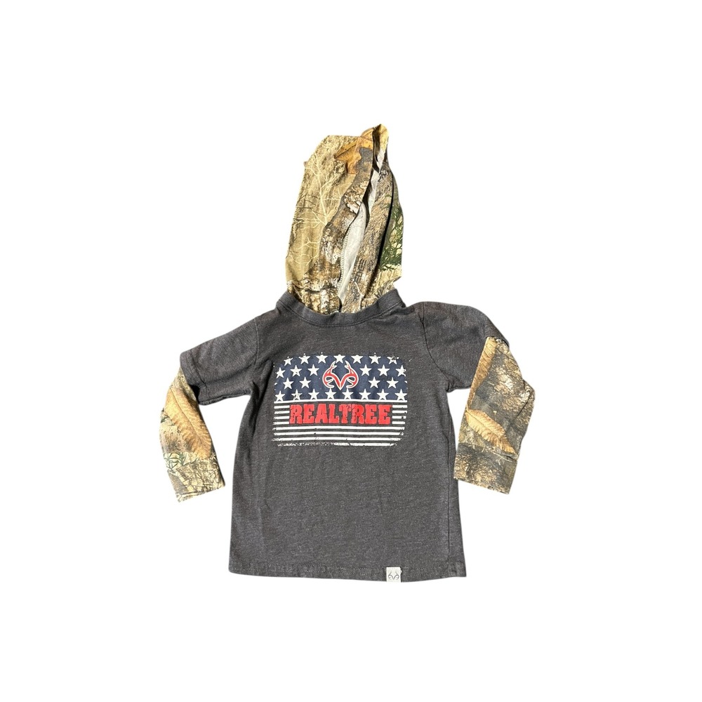 Ocean + Coast Realtree Kids Camo American Flag Hoodie Shirt Gray - Size 2T